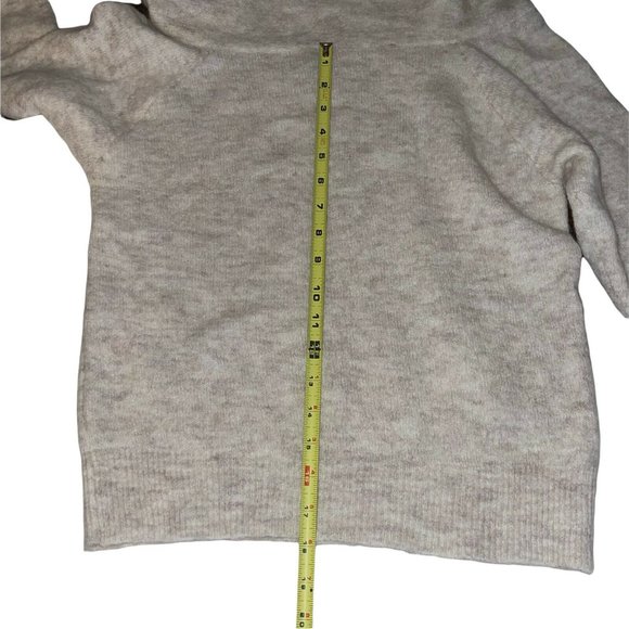 Divided Women Sweater Small Off Shoulder Cowl Neck Wool Alpaca Ivory Tan Heather - Picture 6 of 10